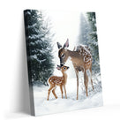 Mother and Baby Deer Winter Canvas Wall Art, Snowy Forest Wildlife Artwork for Living Room, Bedroom and Nursery
