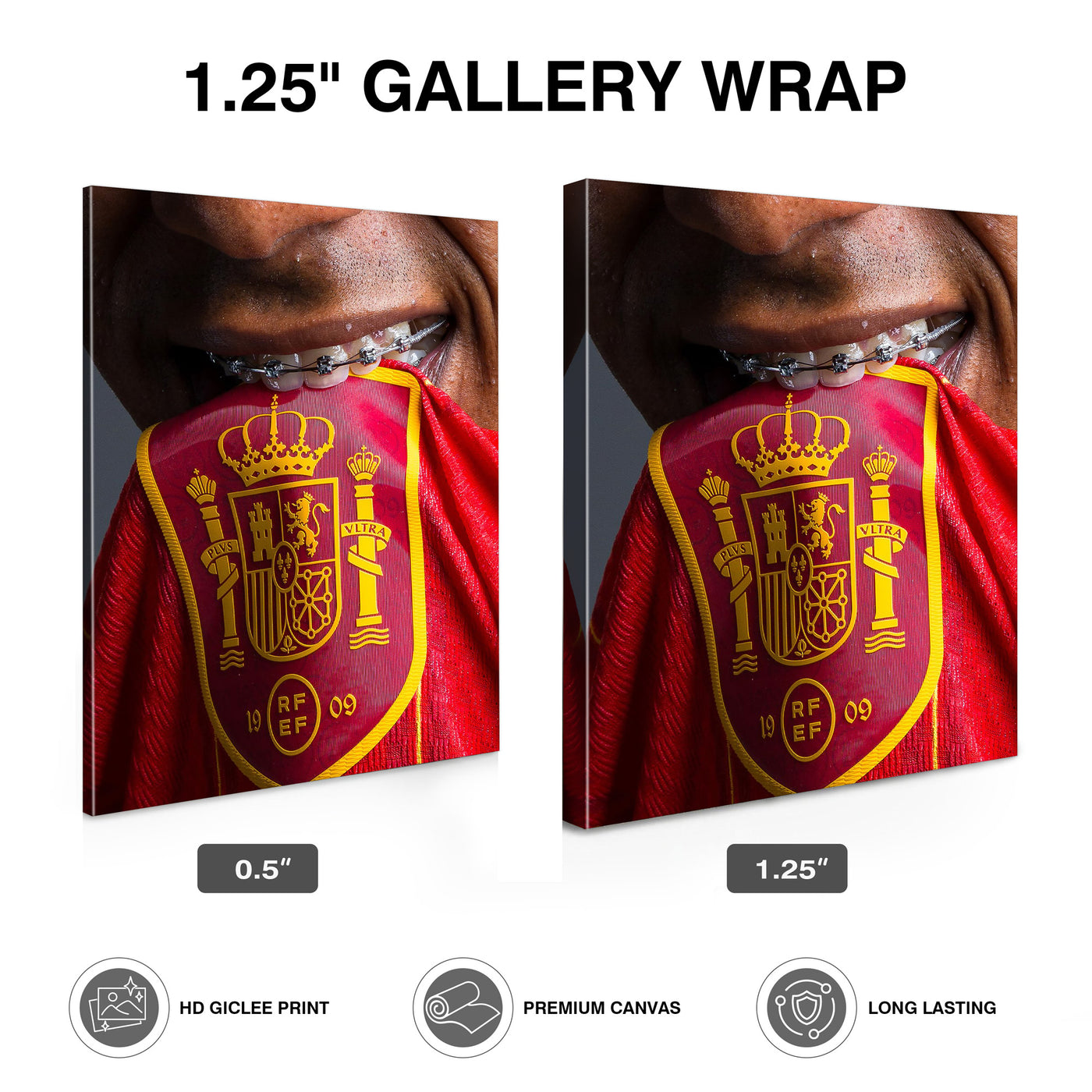 Spain Soccer Crest Kiss Canvas Wall Art – Red and Gold Team Pride Print