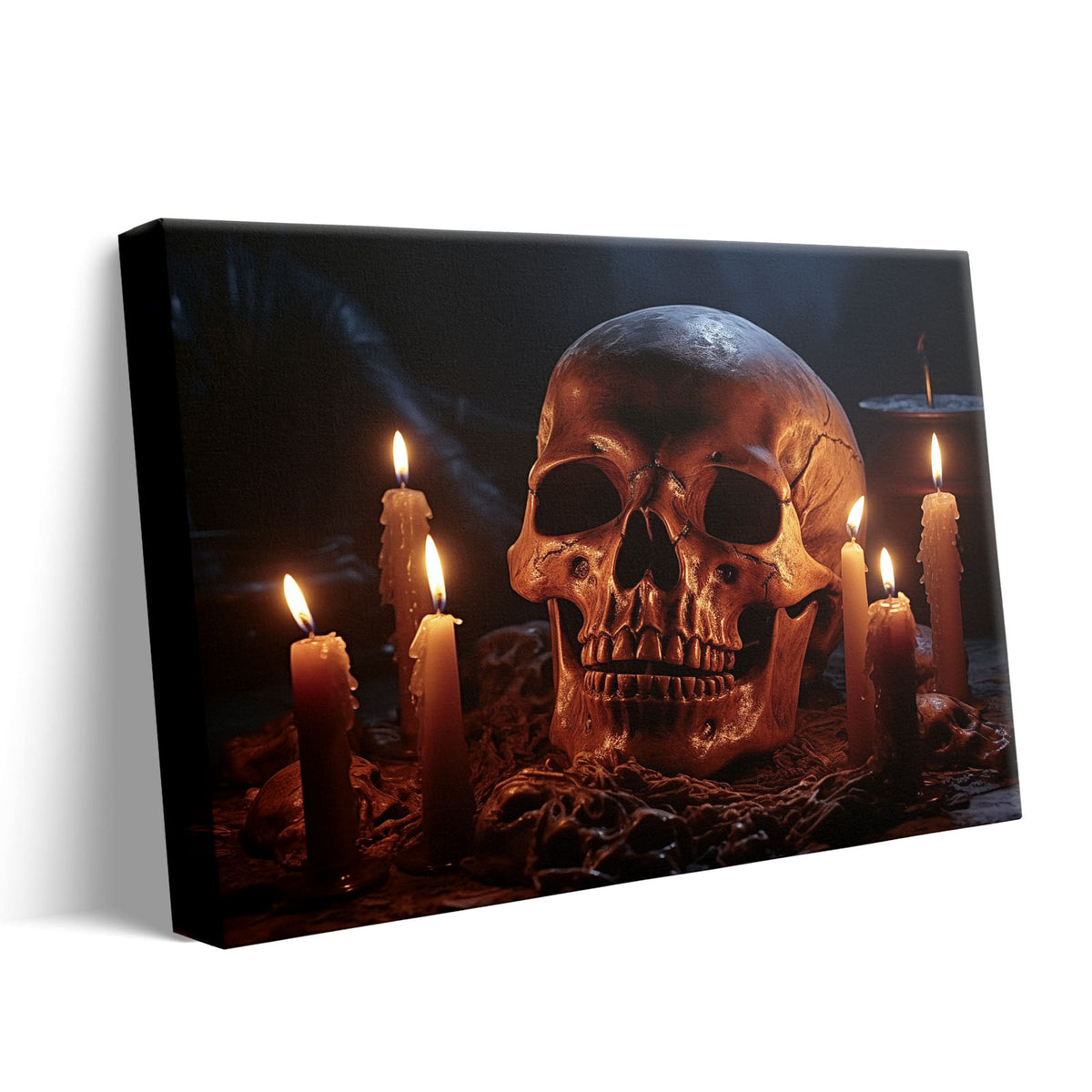 Skull and Candle Dark Gothic Horror Still Life Painting Halloween Wall Art