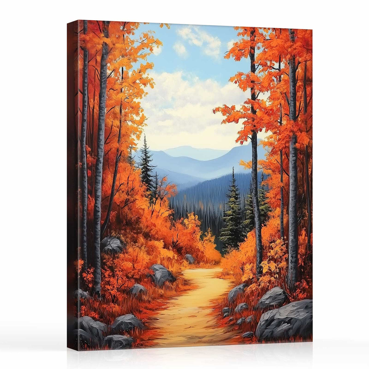 Autumn Mountain Orange Maple Forest Landscape Wall Art