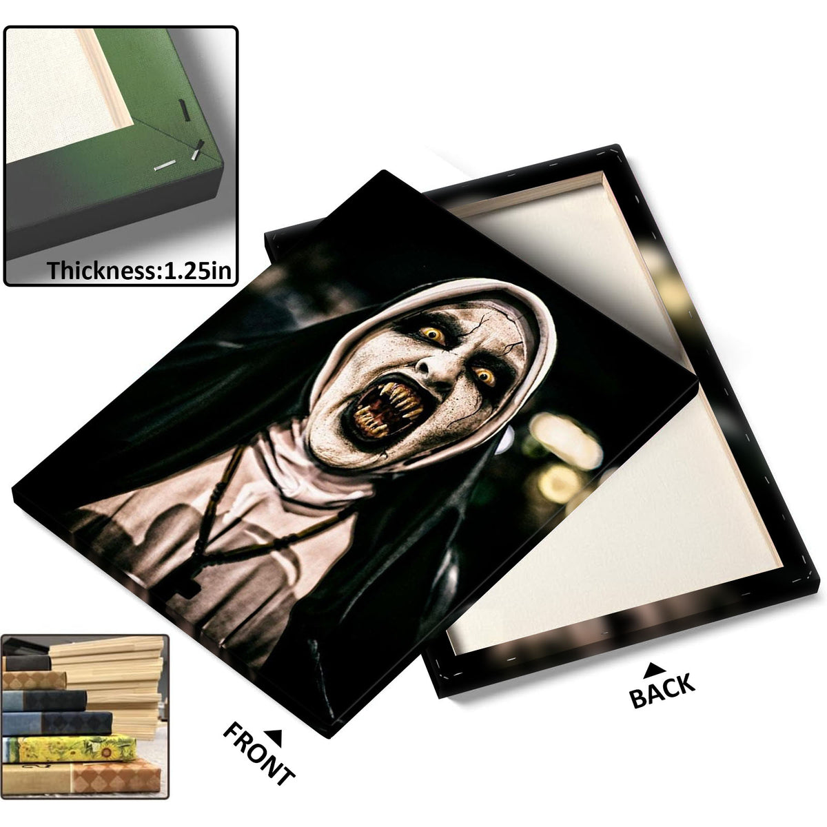 Demonic Nun Horror Halloween Canvas Wall Art – Terrifying Religious Horror Decor
