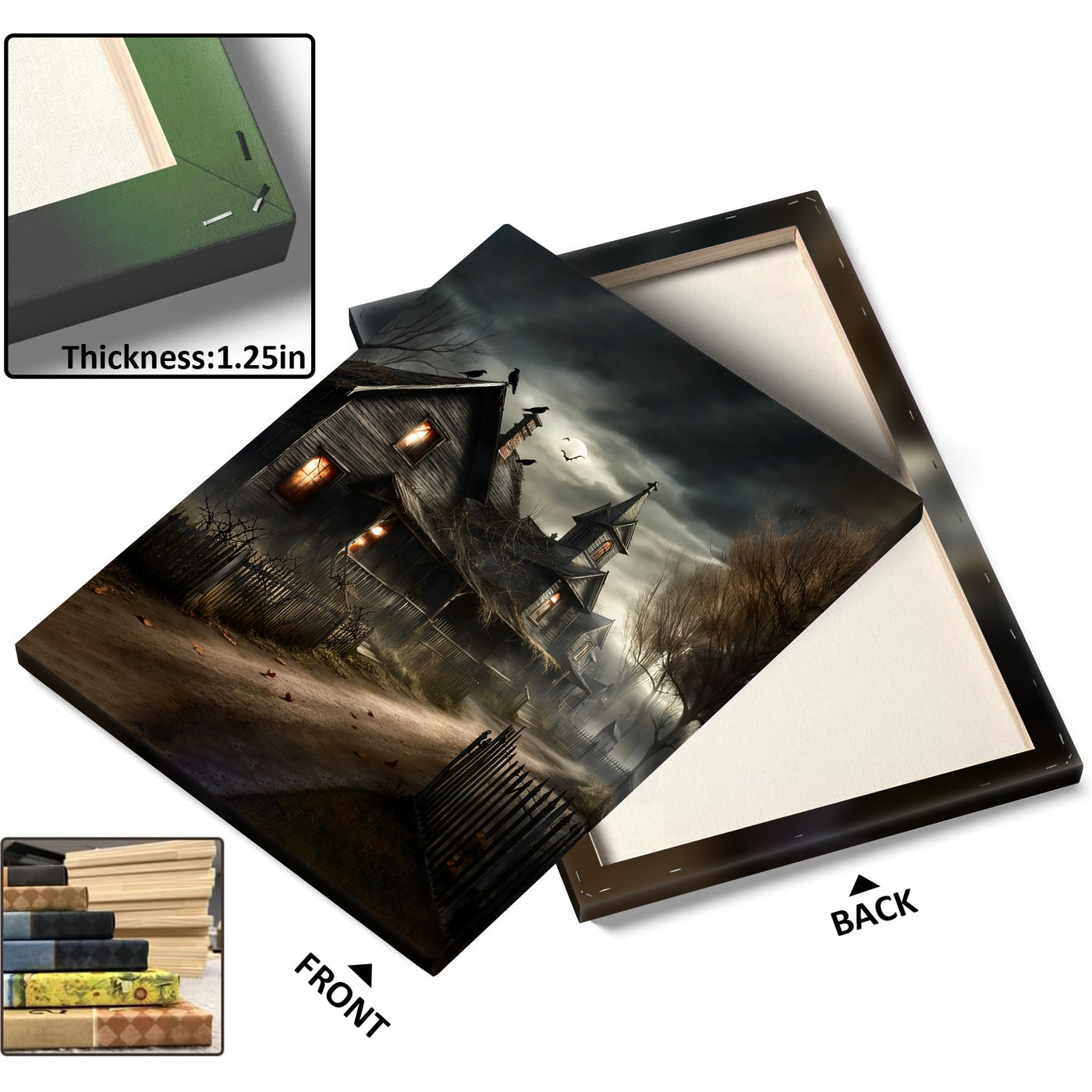 Shadowy Halloween Village Street Canvas Wall Art