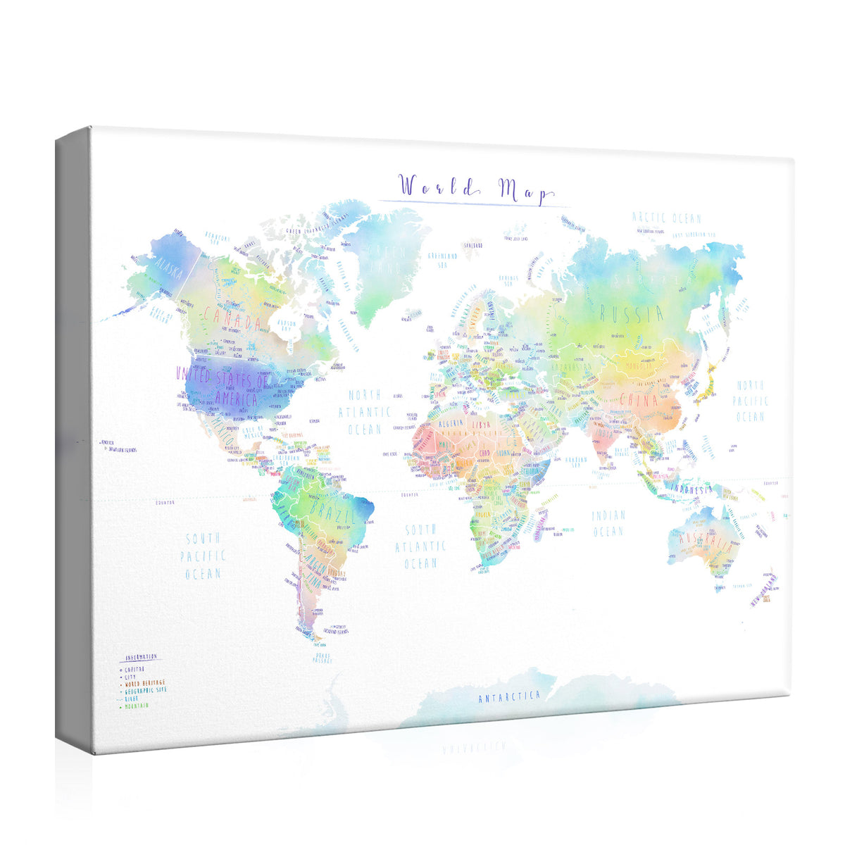 Pastel Watercolor World Map Wall Art