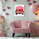 Valentine's Day Canvas Wall Art, Romantic Quote Wall Art Be Mine Red Truck with Pink Heart Balloons Pictures Print, Romantic Farmhouse Decor for Couples and Holiday Home