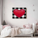Vintage Valentine Pictures Print Bold Red Heart on Black and White Plaid Background