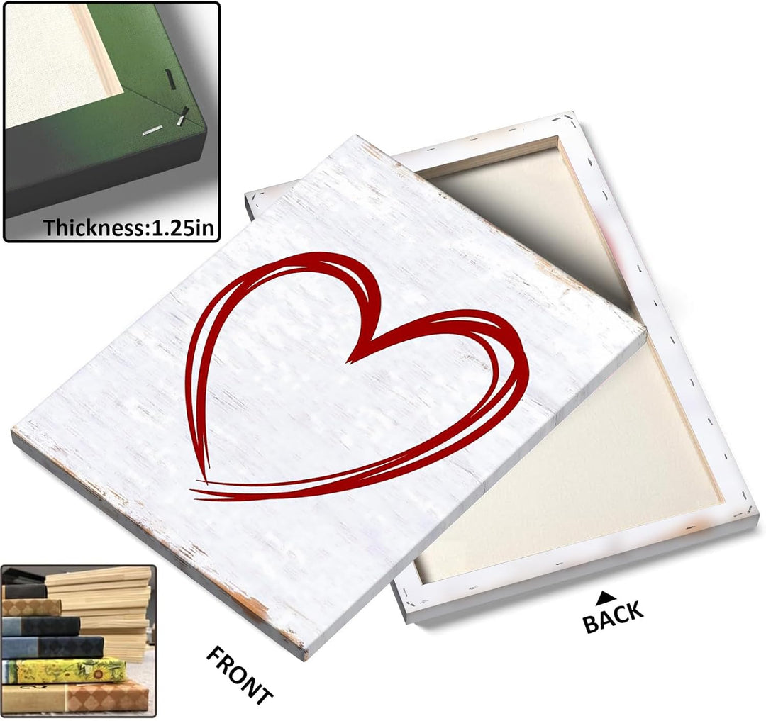 Minimalist Red Heart Outline on Rustic White Background