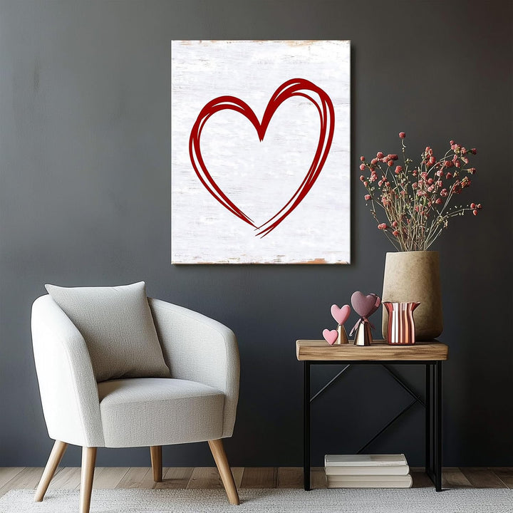 Minimalist Red Heart Outline on Rustic White Background