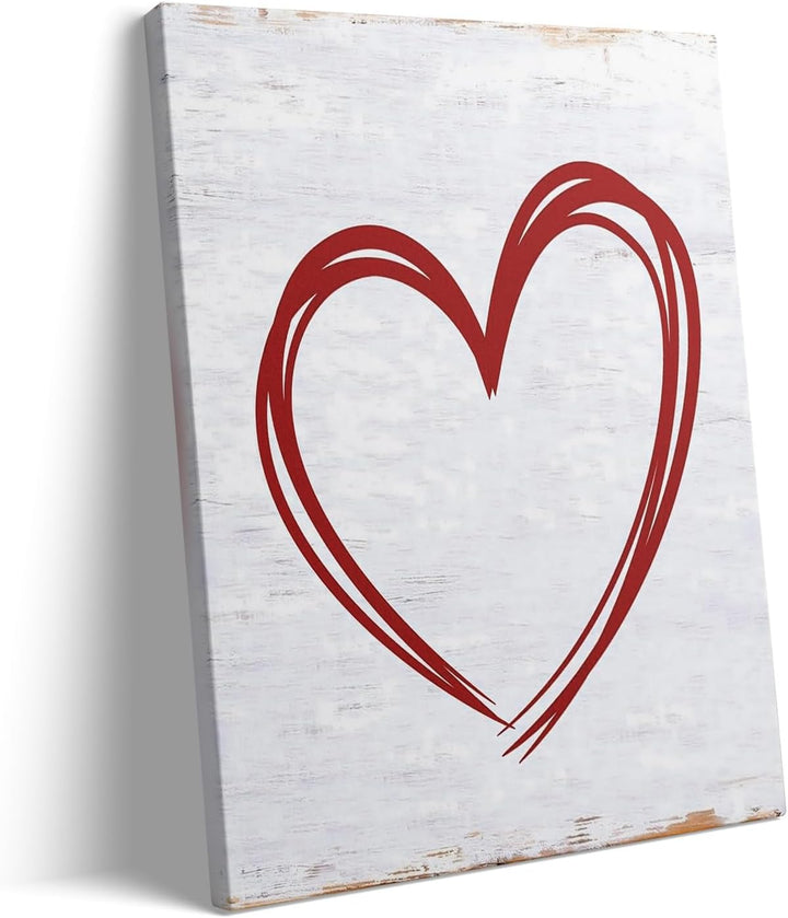 Minimalist Red Heart Outline on Rustic White Background
