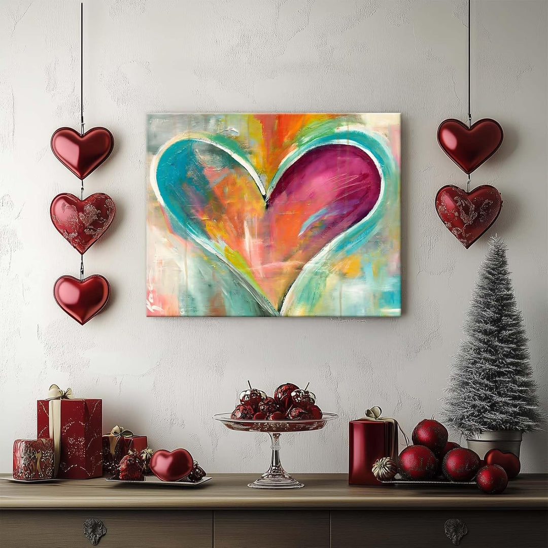 Romantic Colorful Heart Vibrant Abstract Heart Print Poster Framed Art