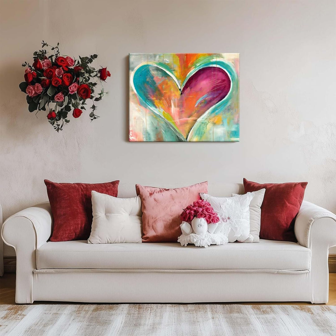 Romantic Colorful Heart Vibrant Abstract Heart Print Poster Framed Art