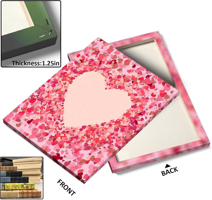 Romantic Heart-Shaped Pink and Glitter Confetti Pictures Print