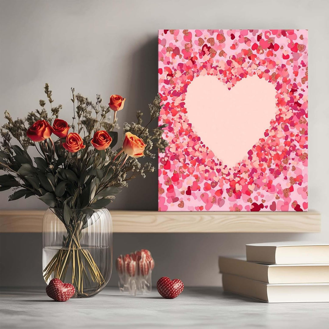 Romantic Heart-Shaped Pink and Glitter Confetti Pictures Print