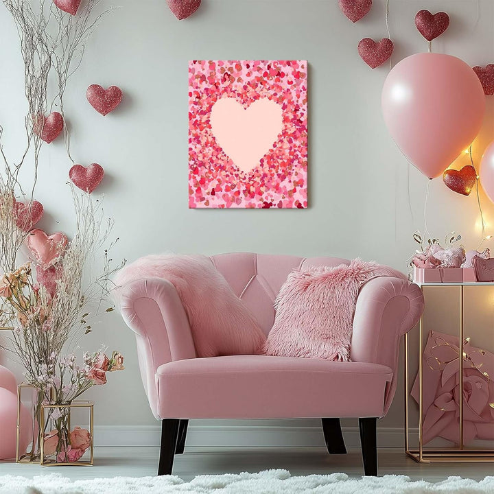 Romantic Heart-Shaped Pink and Glitter Confetti Pictures Print