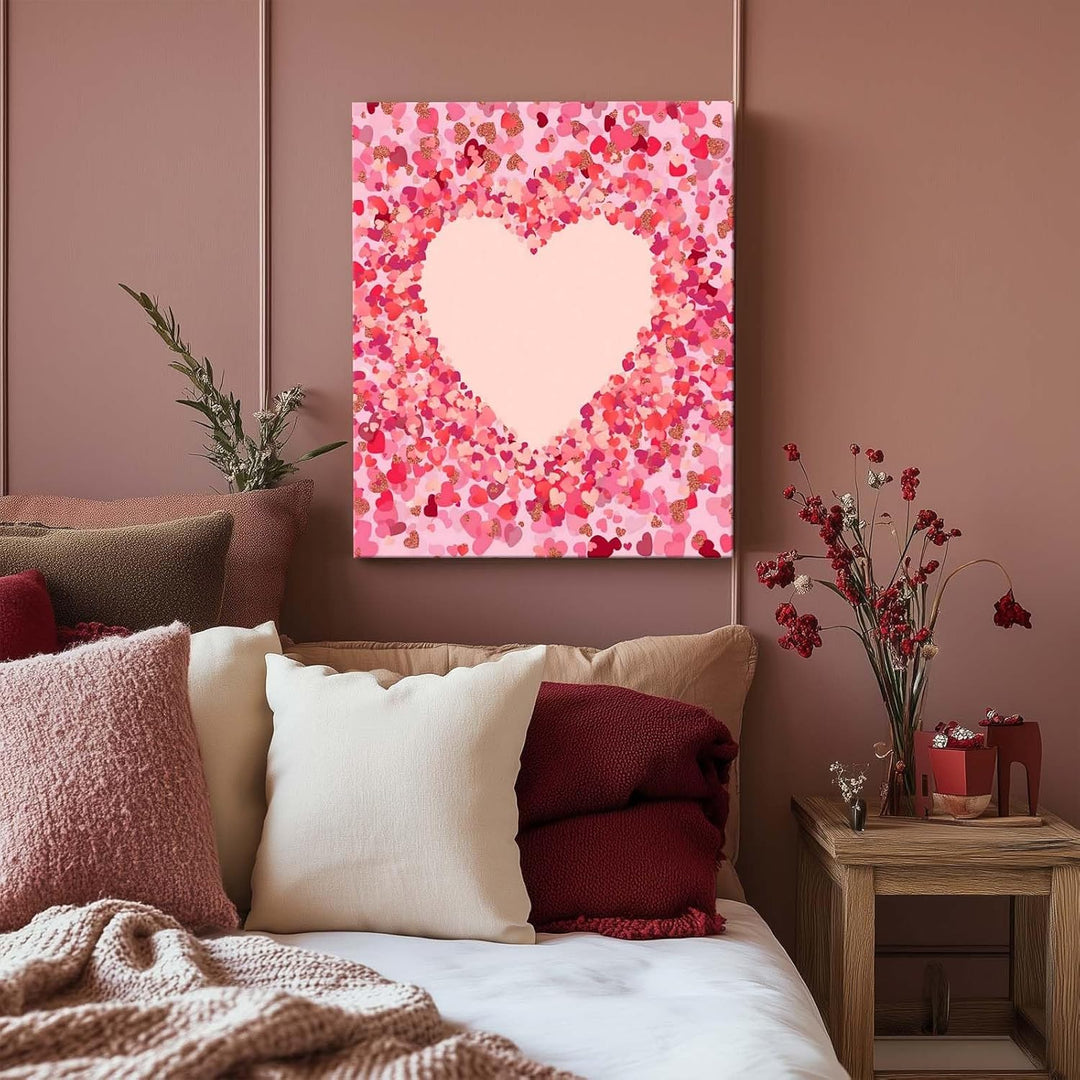 Romantic Heart-Shaped Pink and Glitter Confetti Pictures Print