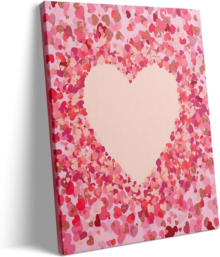 Romantic Heart-Shaped Pink and Glitter Confetti Pictures Print
