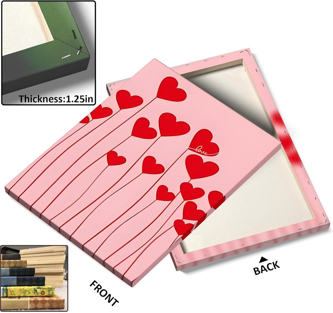 Romantic Heart Pictures Print Red Heart Stems on Pink Background