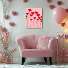 Romantic Heart Pictures Print Red Heart Stems on Pink Background