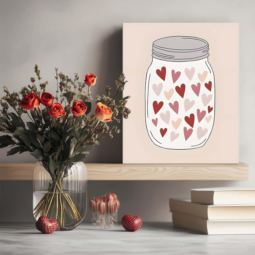 Romantic Heart Pictures Print Mason Jar with Hearts Print