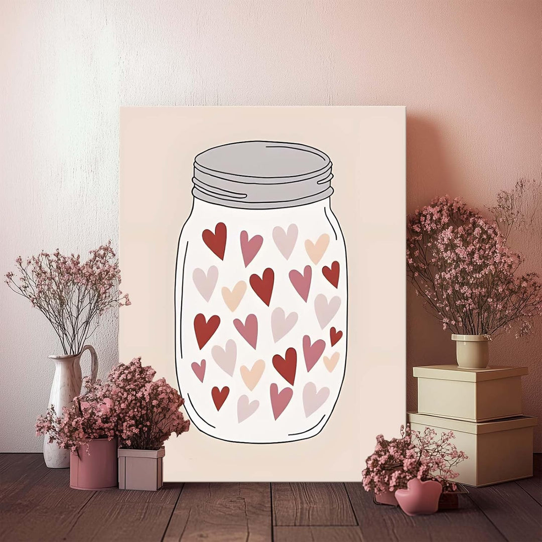 Romantic Heart Pictures Print Mason Jar with Hearts Print