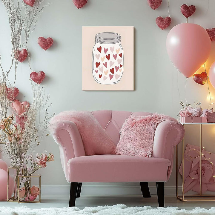 Romantic Heart Pictures Print Mason Jar with Hearts Print