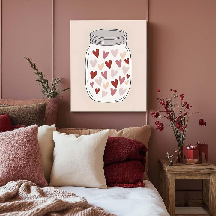 Romantic Heart Pictures Print Mason Jar with Hearts Print