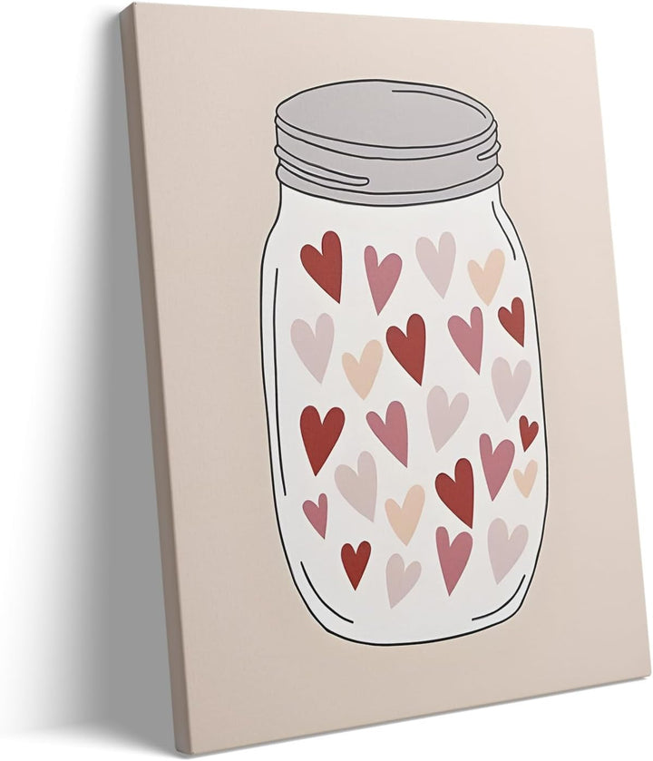 Romantic Heart Pictures Print Mason Jar with Hearts Print