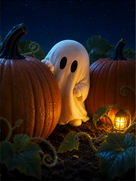 Little Ghosts & Candlelight Halloween Canvas Wall Art for Kids