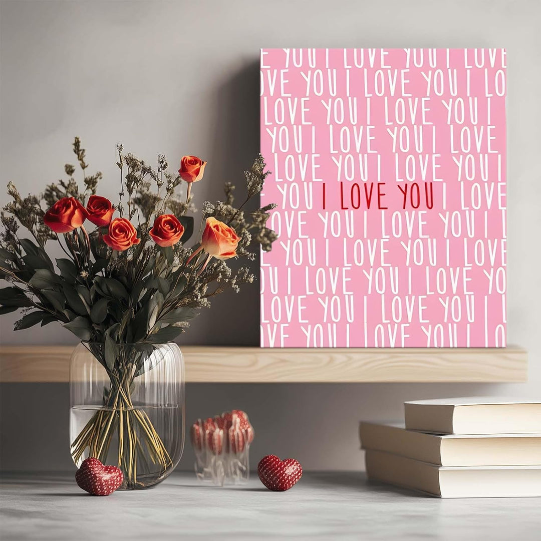 "I Love You" Typography in Pink and White Print