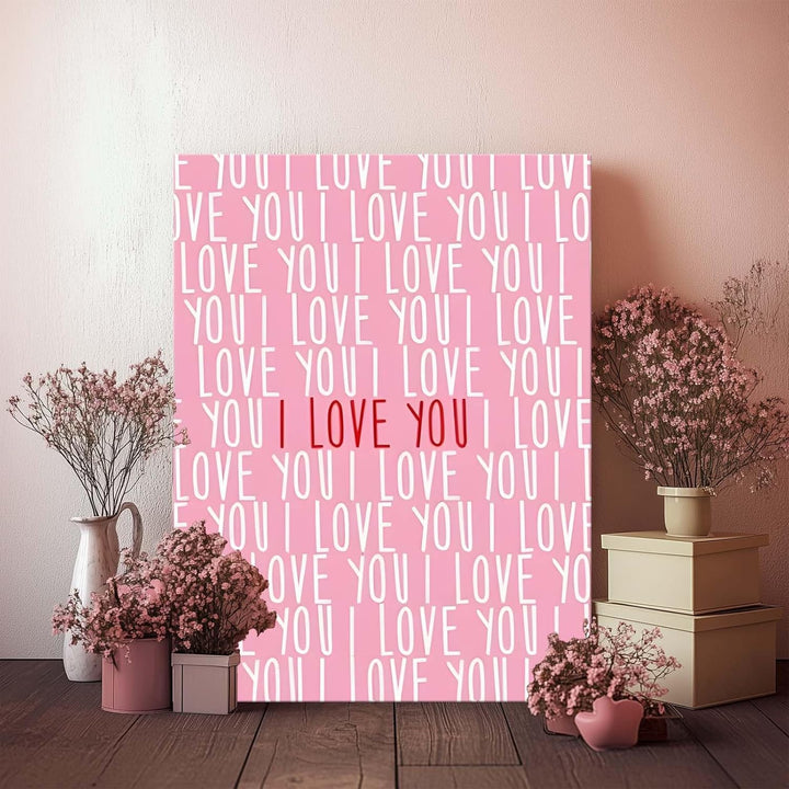 "I Love You" Typography in Pink and White Print