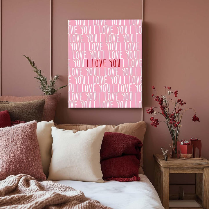 "I Love You" Typography in Pink and White Print