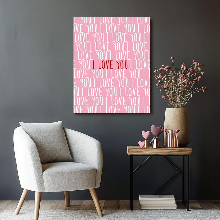 "I Love You" Typography in Pink and White Print