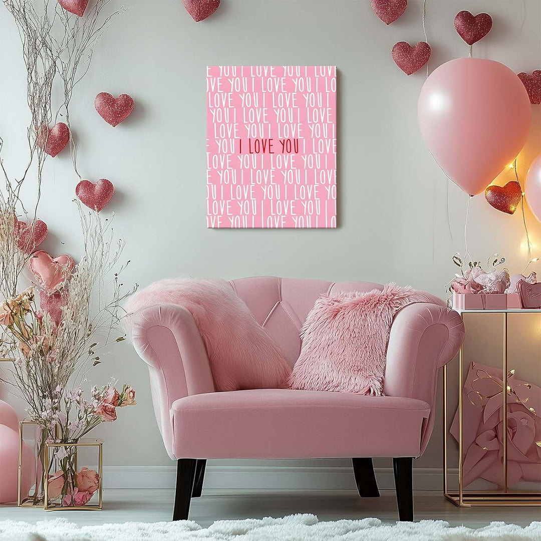 "I Love You" Typography in Pink and White Print