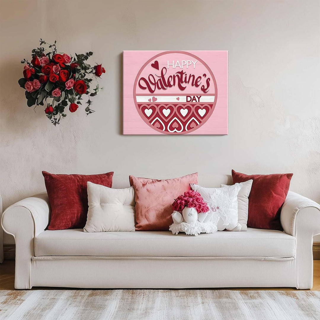 Happy Valentine's Day Circular Design with Romantic Heart Patterns