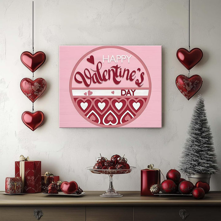 Happy Valentine's Day Circular Design with Romantic Heart Patterns