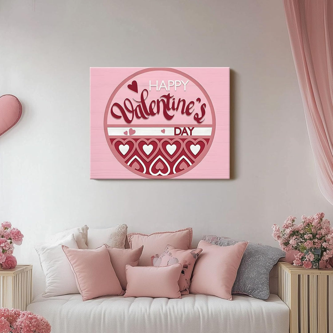 Happy Valentine's Day Circular Design with Romantic Heart Patterns