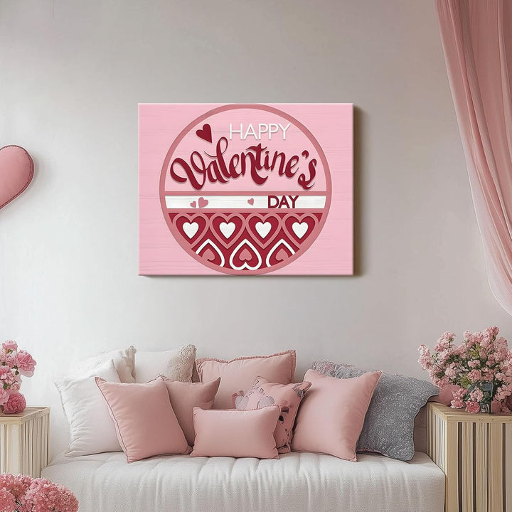 Happy Valentine's Day Circular Design with Romantic Heart Patterns