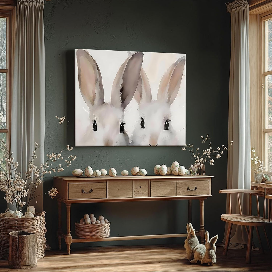 Rustic Easter Bunny Canvas Wall Art, Bunny Farmhouse Home Decor Print Painting Spring Aesthetic Artwork, Modern Easter Charm Holiday Gift Nursery Living Room Decoration