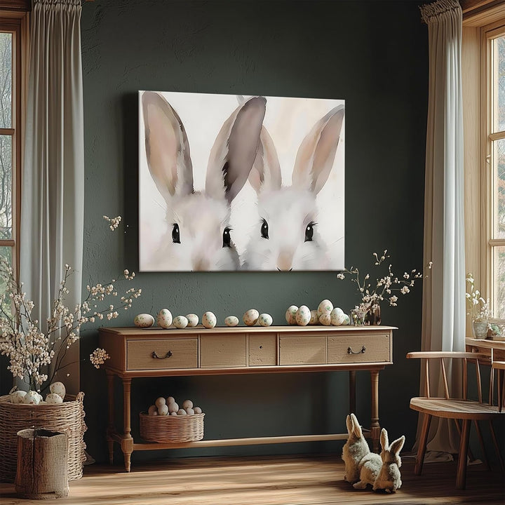 Rustic Easter Bunny Canvas Wall Art, Bunny Farmhouse Home Decor Print Painting Spring Aesthetic Artwork, Modern Easter Charm Holiday Gift Nursery Living Room Decoration