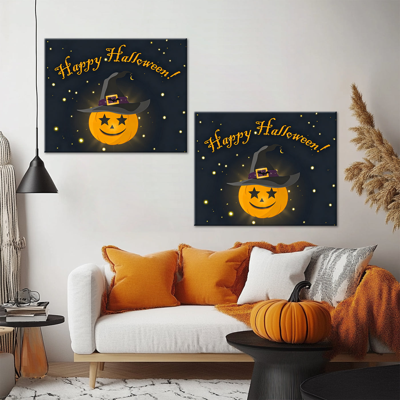 Happy Halloween Pumpkin Witch Canvas Wall Art