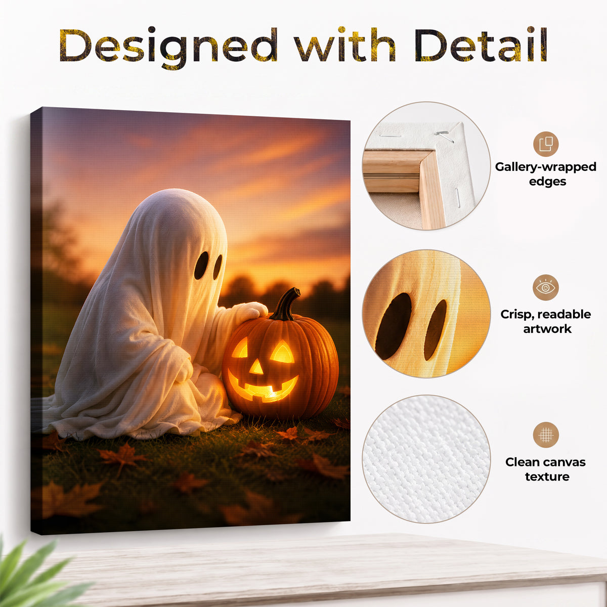 Little Ghosts & Candlelight Halloween Canvas Wall Art for Kids