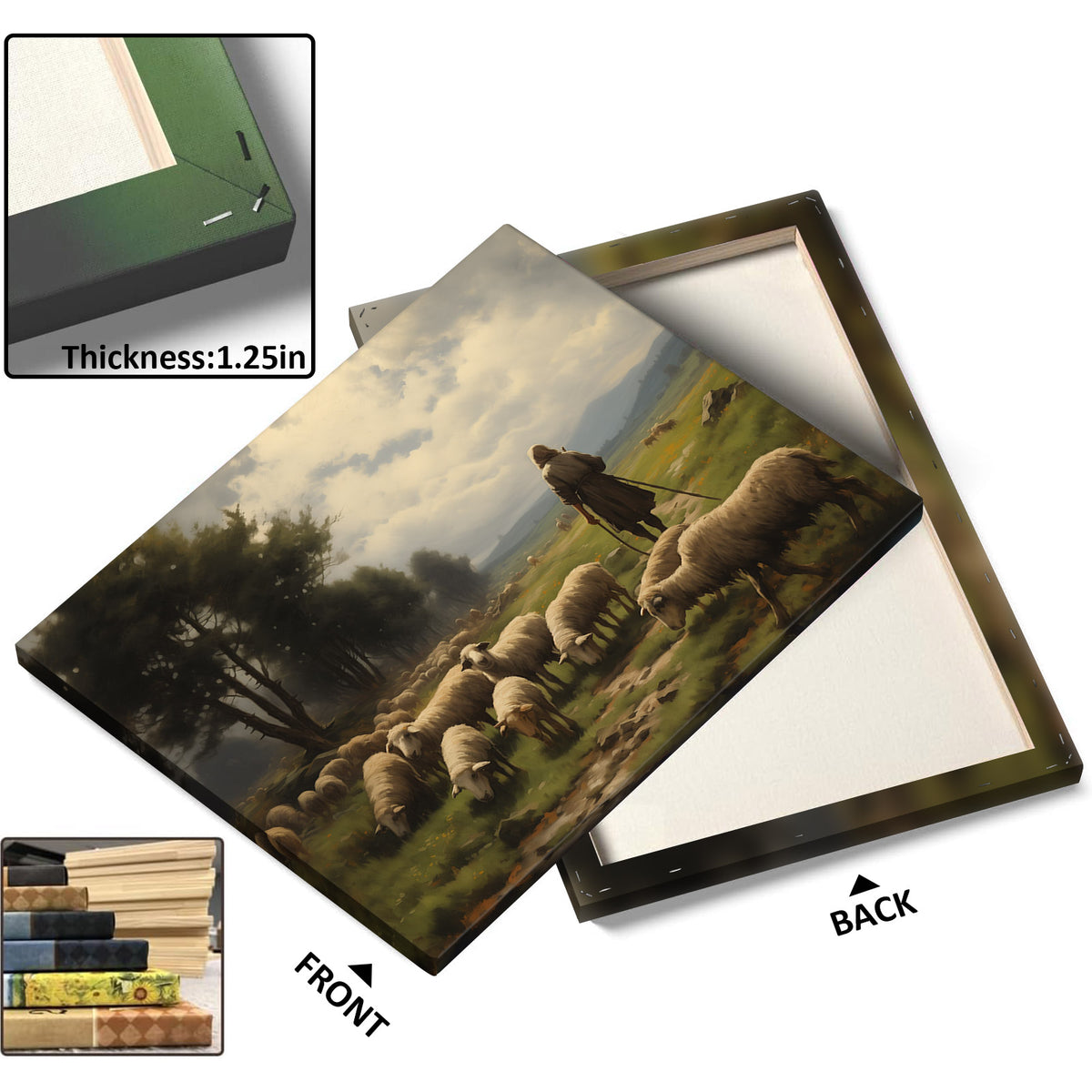 Classic Pastoral Landscape Painting Shepherd and Sheep Pasture Wall Art