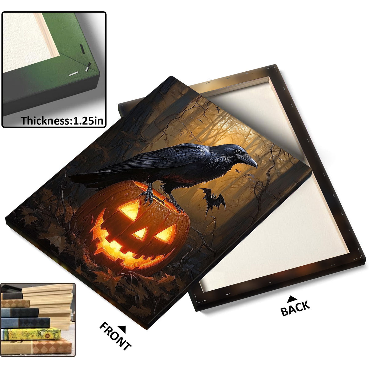 Dark Gothic Painting Raven and Pumpkin Halloween Wall Art