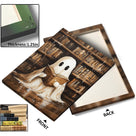 Cute Ghost Reading in the Library Whimsical Halloween Storybook Illustration Wall Art