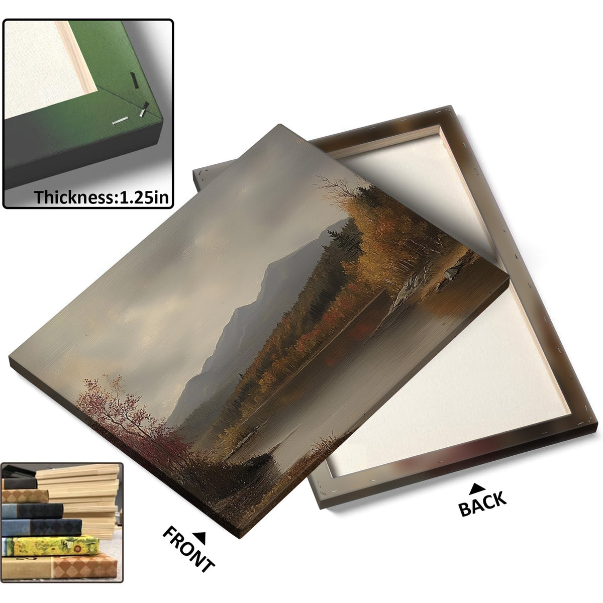 Autumn Misty Mountain Lake Landscape Painting Wall Art