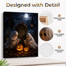 Cute Ghost and Pumpkin Halloween Canvas Wall Art, Whimsical Gothic Fall Decor for Home, Bedroom and Kids’ Room