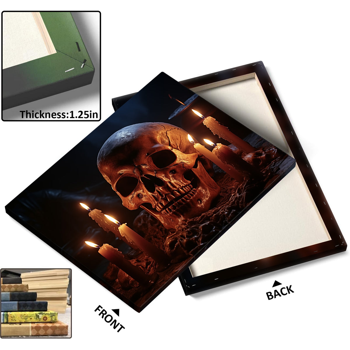 Skull and Candle Dark Gothic Horror Still Life Painting Halloween Wall Art