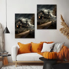 Shadowy Halloween Village Street Canvas Wall Art