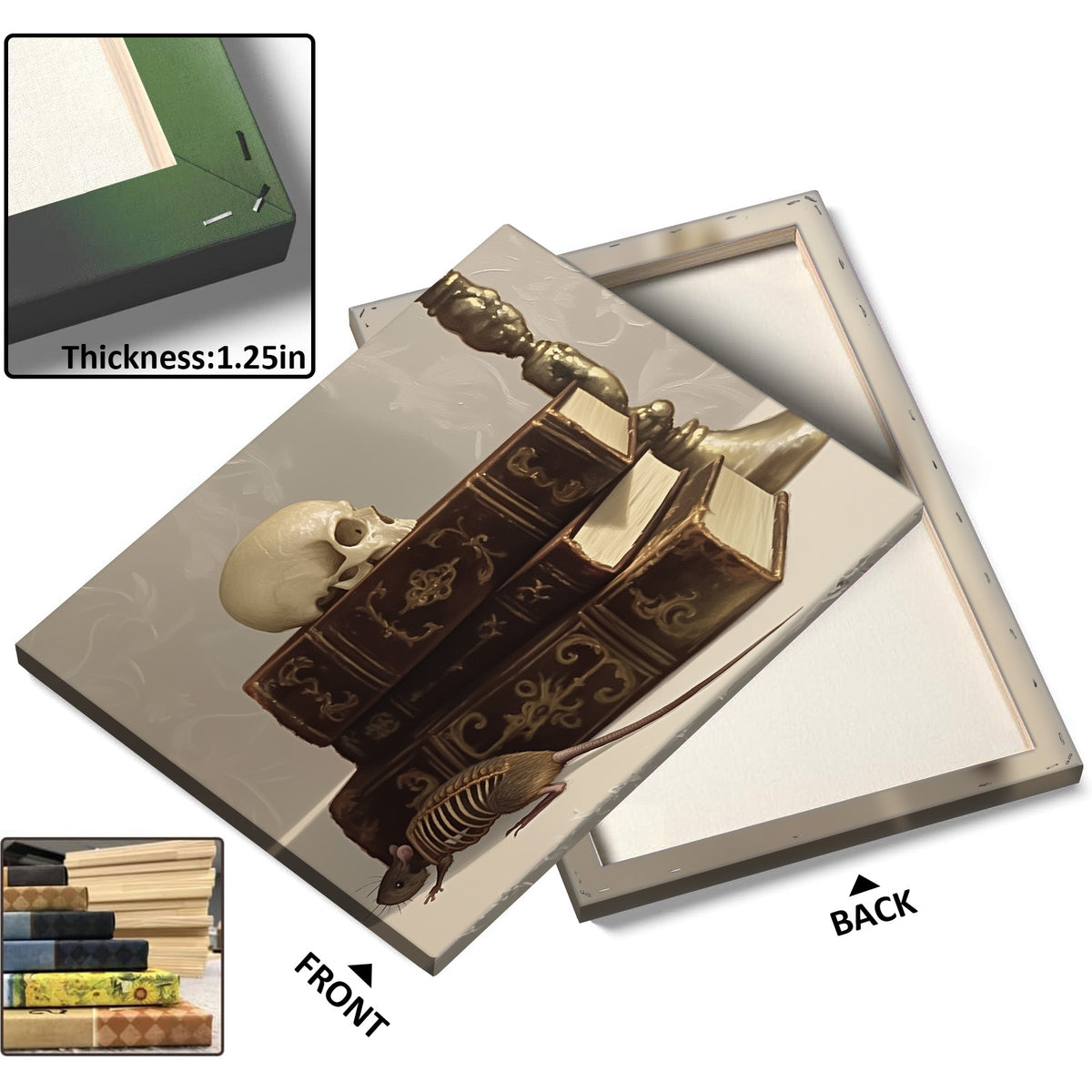 Dark Academia Skull Still Life Gothic Books with Skull and Rat Artwork Wall Art
