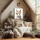 Easter Bunny Canvas Wall Art, Floral Bunny Farmhouse Decor Print Oil Painting Spring Aesthetic Artwork, Rustic Easter Charm Holiday Gift Bedroom Living Room Decoration