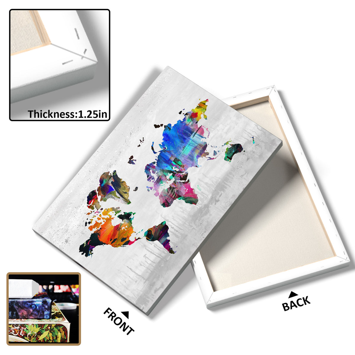 Colorful Abstract World Map Wall Art